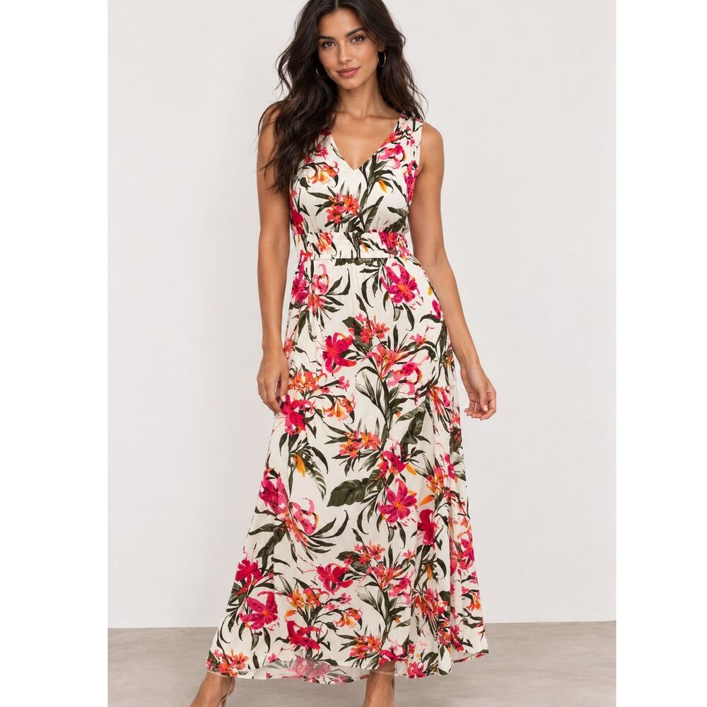 Soma Riviera Surplice Maxi Dress Womens Large Le Tigre Tropic Parchment Print